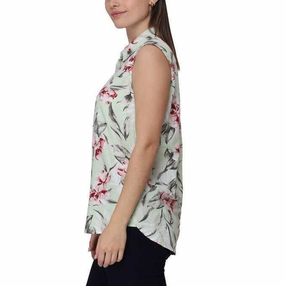 NWT Nicole Miller Women Linen Blend Sleeveless Button Down Green Sz 2XL $60 Z979 - Picture 3 of 3